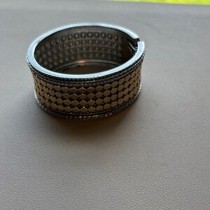 Chunky Studded Leather Cuff Bracelet in Black and Silver